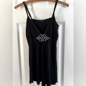 Black with Navy Beautiful Beaded Rhinestone Top with Adjustable Straps - Size S